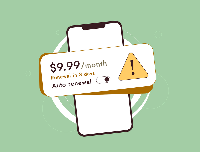 Mobile auto-renewal warning illustration highlighting subscription renewal